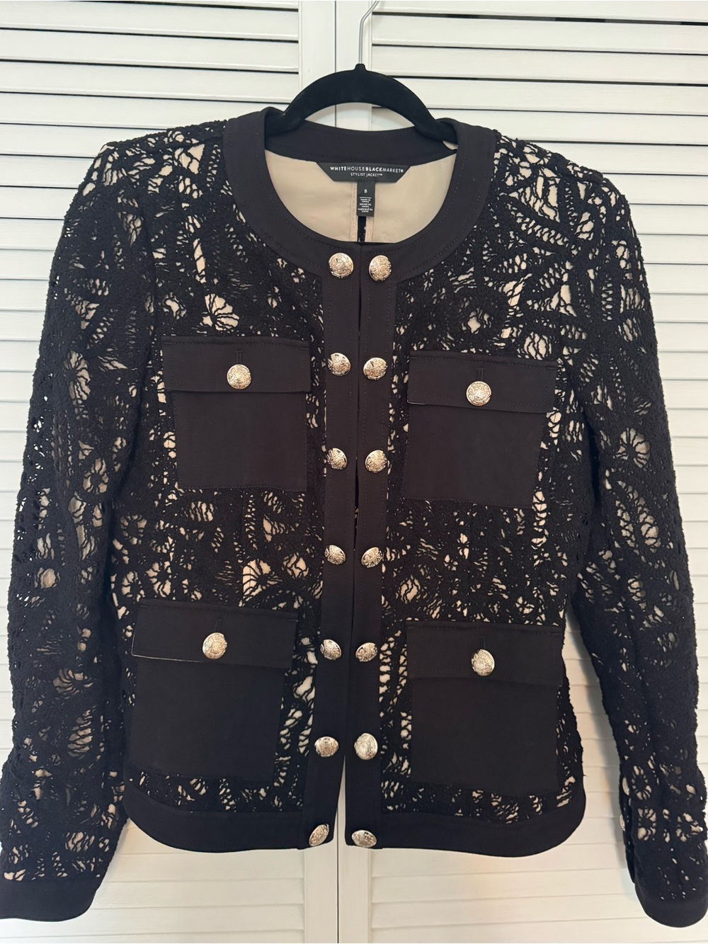 White House Black Market Black Lace Military-Style Blazer